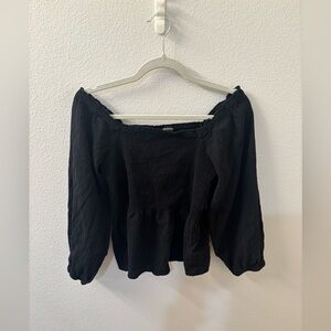 Madewell Black Textured Off Shoulder Top Boho Peasant Blouse Size Small